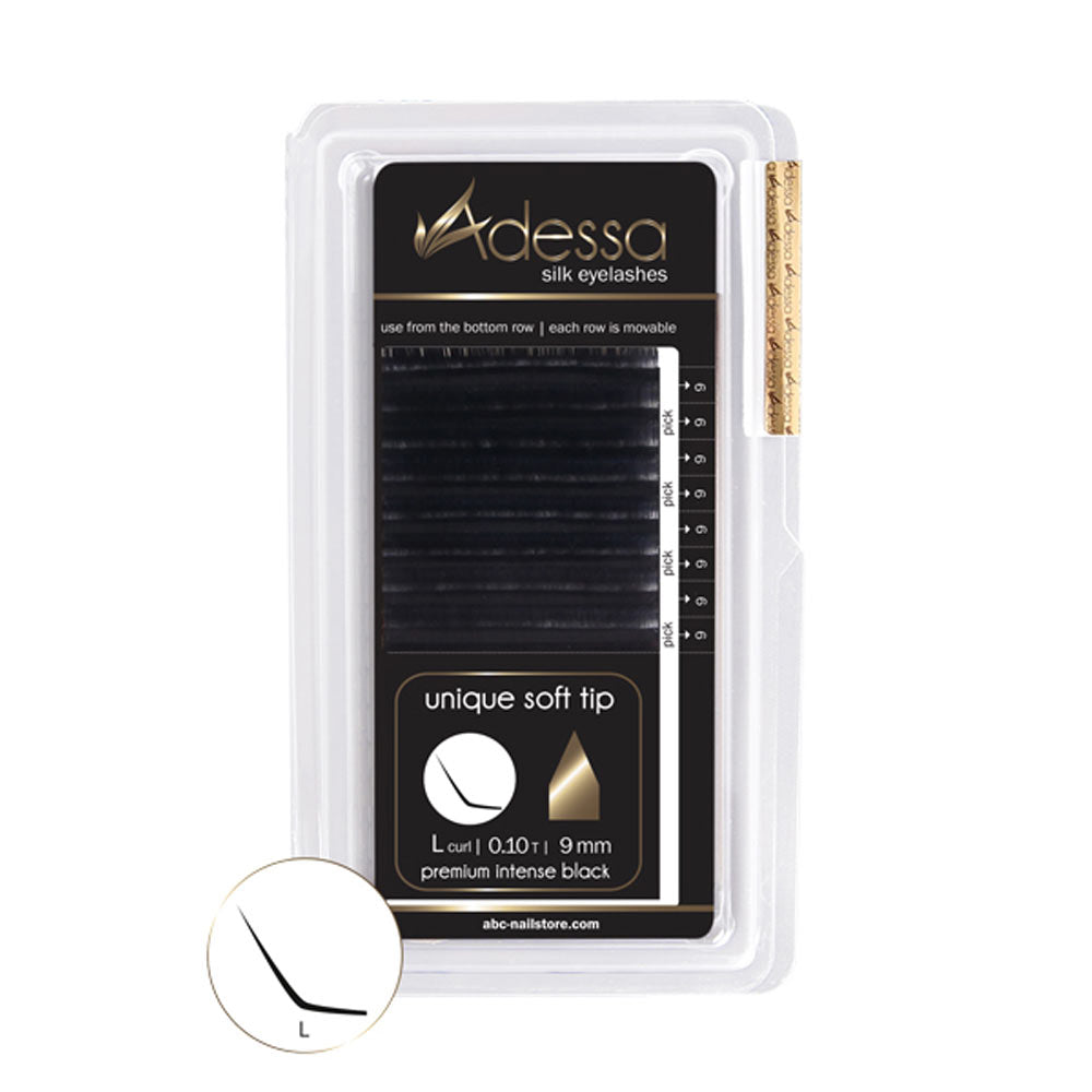 L-Curl, 0,10 / 9mm Adessa Silk Lashes premium nero intenso Art.10054-08-1009