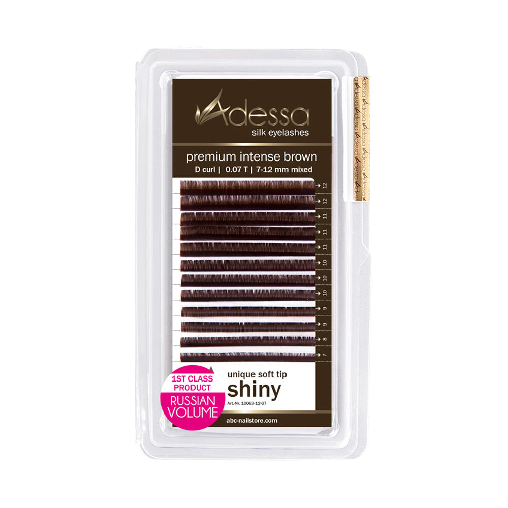 Adessa Silk Lashes premium intense brown shiny mixed tray, D curl, 0,07/7 - 12 mm Art.10063-12-07