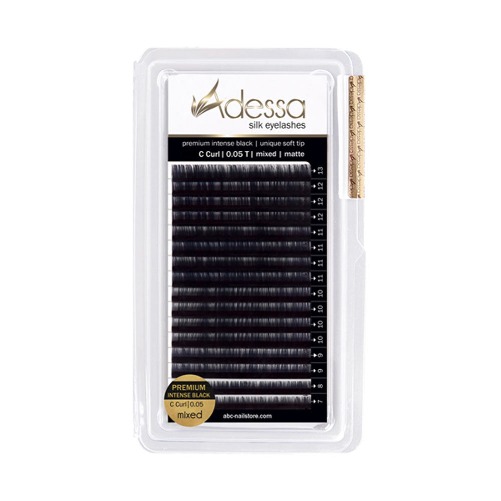 C curl, 0,05 / 7 - 13mm Adessa Silk Lashes premium intense black matte Art.10021-16-05