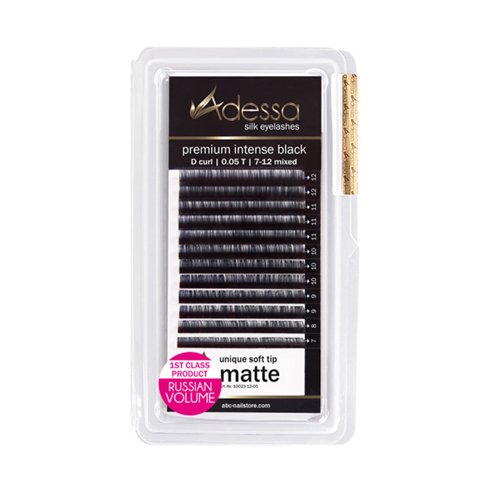 Curvatura D, 0,05 / 7 - 12 mm Adessa Silk Lashes premium nero intenso opaco Art.10023-12-05