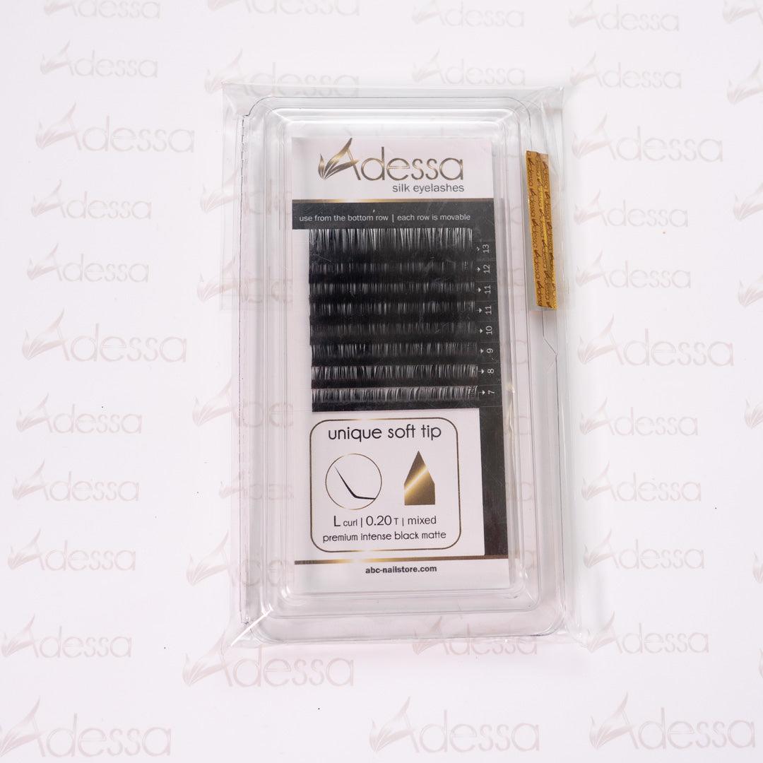 L-Curl, Stärke 0,10, misto, 7-13mm Adessa Silk Lashes premium intenso nero opaco Art.10024-08-10