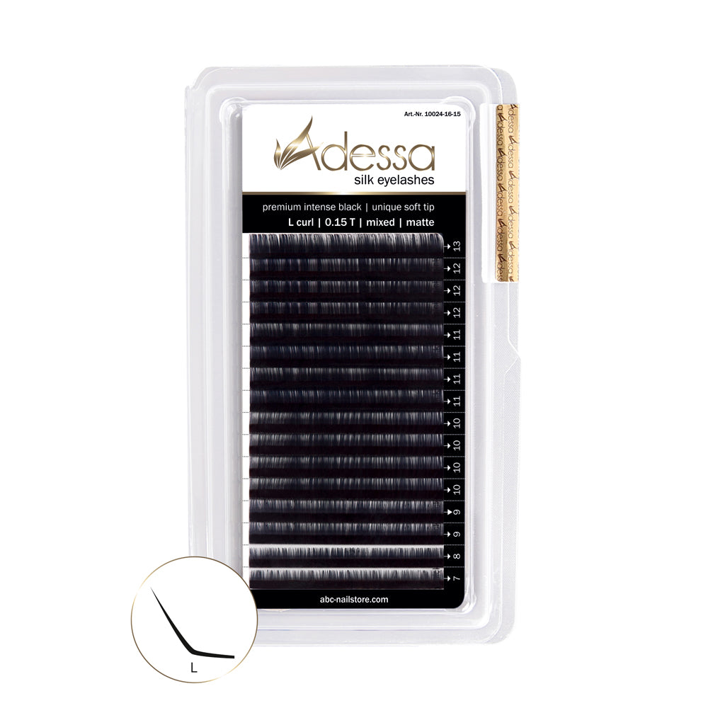 L-Curl, misto, 0,15/7-13mm Adessa Silk Lashes premium nero intenso opaco Art.10024-16-15