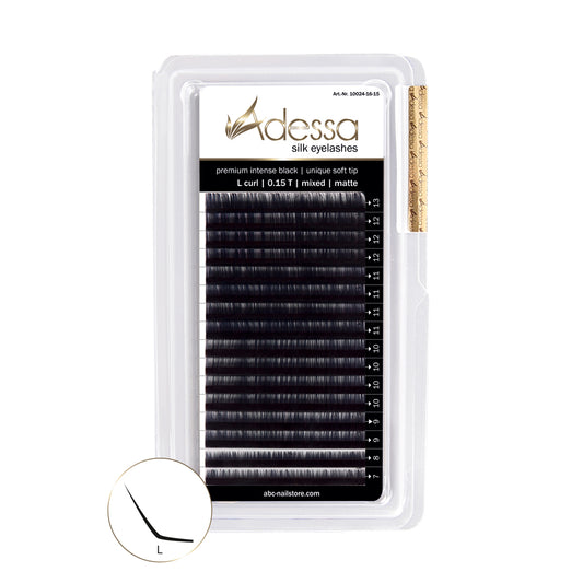 L-Curl, mixed, 0,15/7-13mm Adessa Silk Lashes premium intense black matte Art.10024-16-15