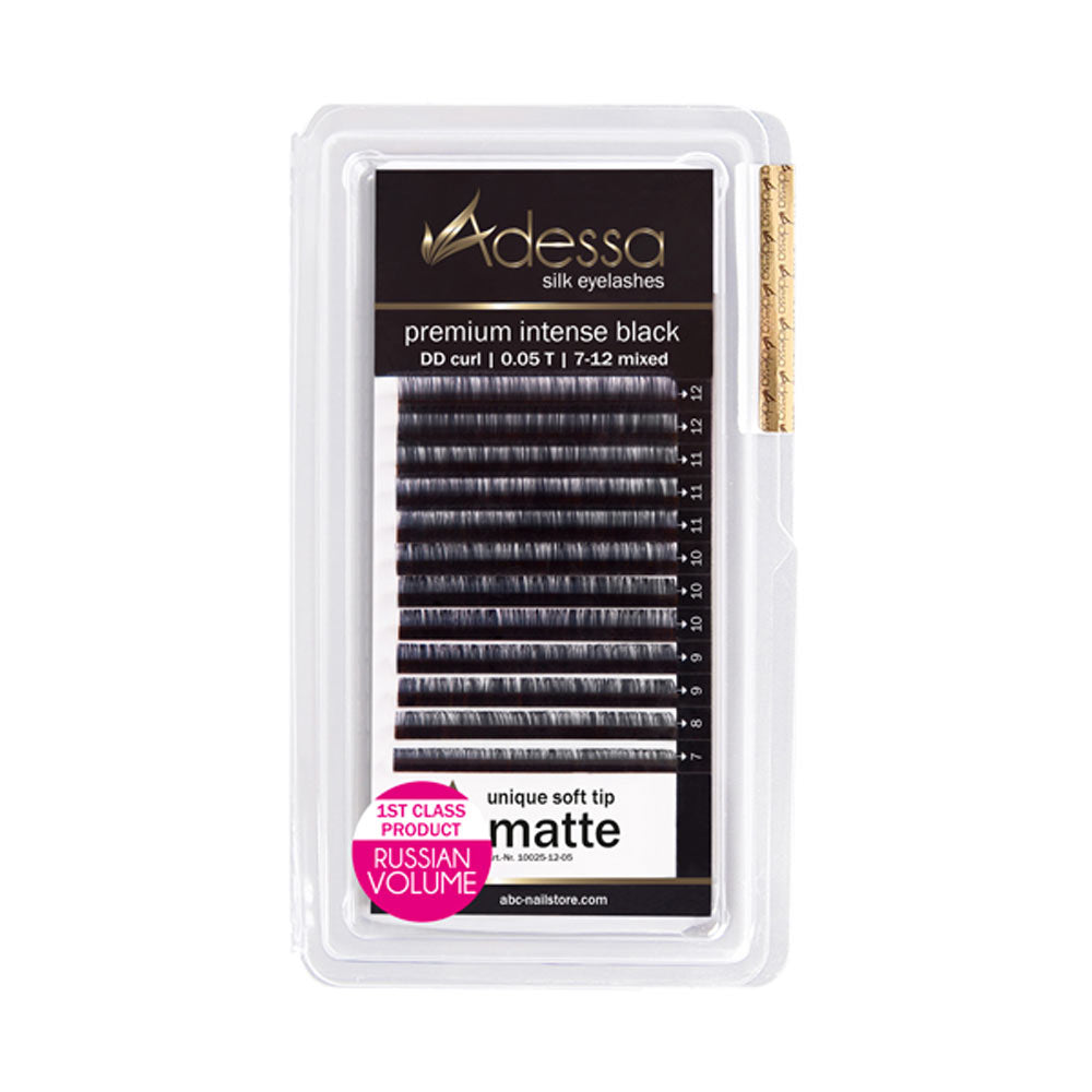 DD curl, 0,05 / 7 - 12 mm Adessa Silk Lashes premium intense black matte Art.10025-12-05