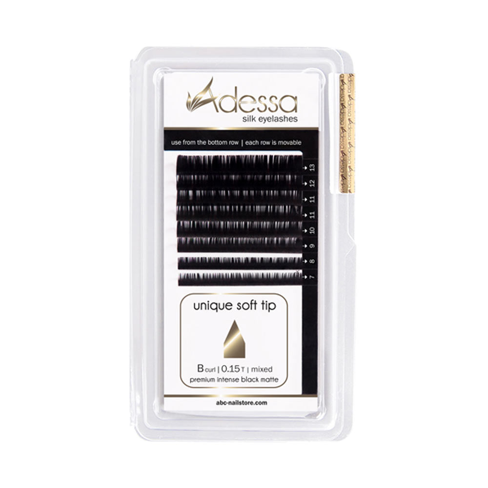 B curl, 0,15 / 7 - 13mm Adessa Silk Lashes premium intense black matte art.10026-08-15