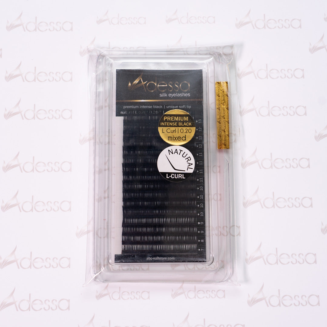 L-Curl, 0,20 / 7 - 13 mm Adessa Silk Lashes premium intense black Art.10054-08-20