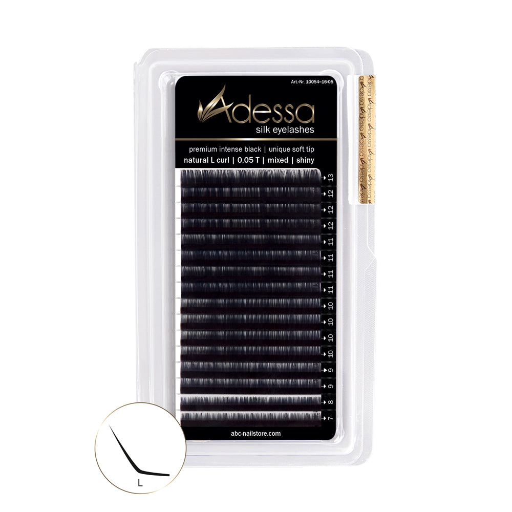 L-Curl, misto, 0,05 / 7-13mm Adessa Silk Lashes premium nero intenso Art.10054-16-05