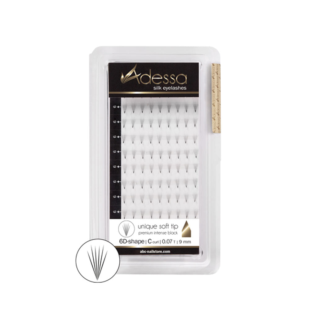 Adessa Silk Lashes premium 6D shape, tray C curl,  0,07 / 9mm Art.10057-12-0709