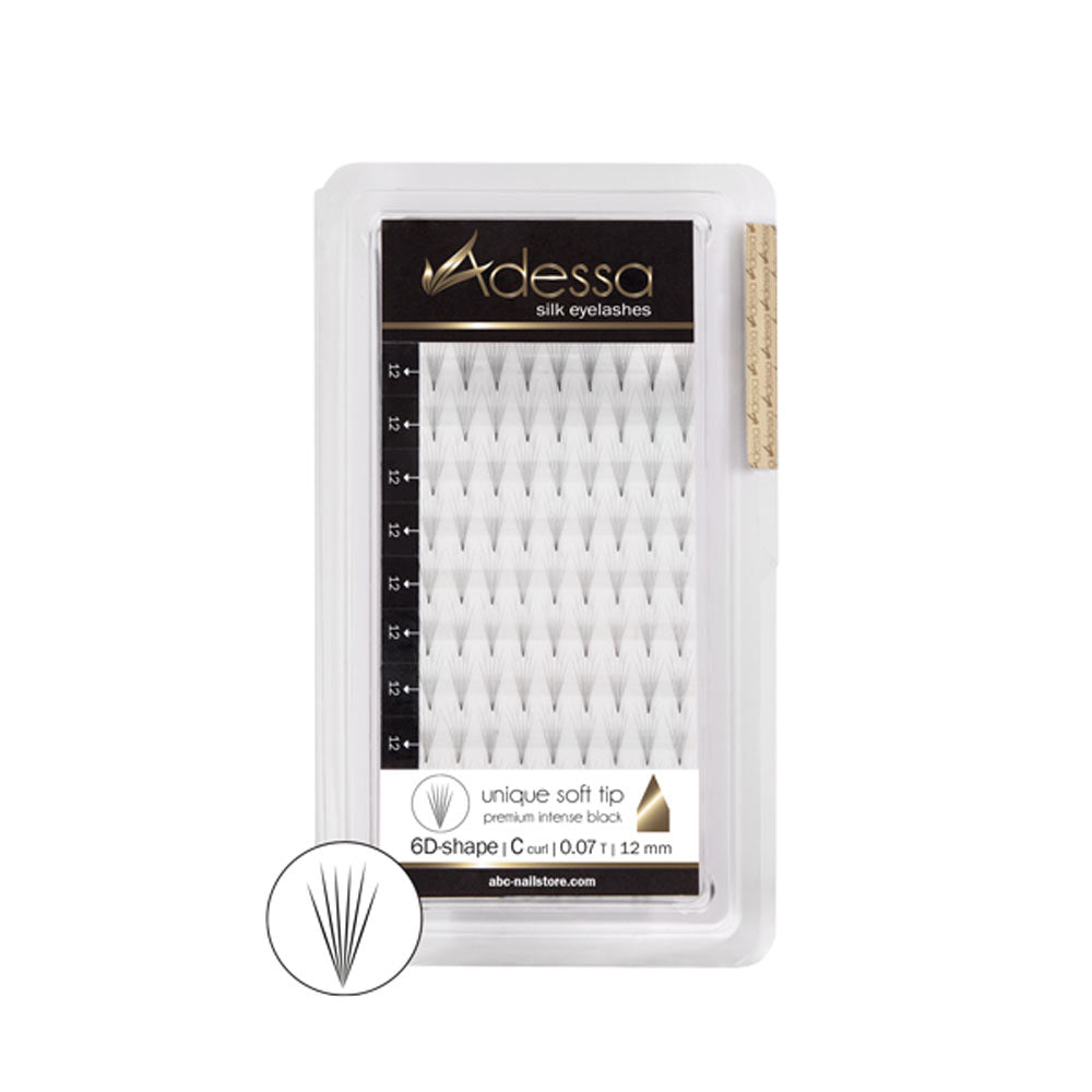 Adessa Silk Lashes premium 6D shape, tray C curl,  0,07 / 12mm Art.10057-12-0712